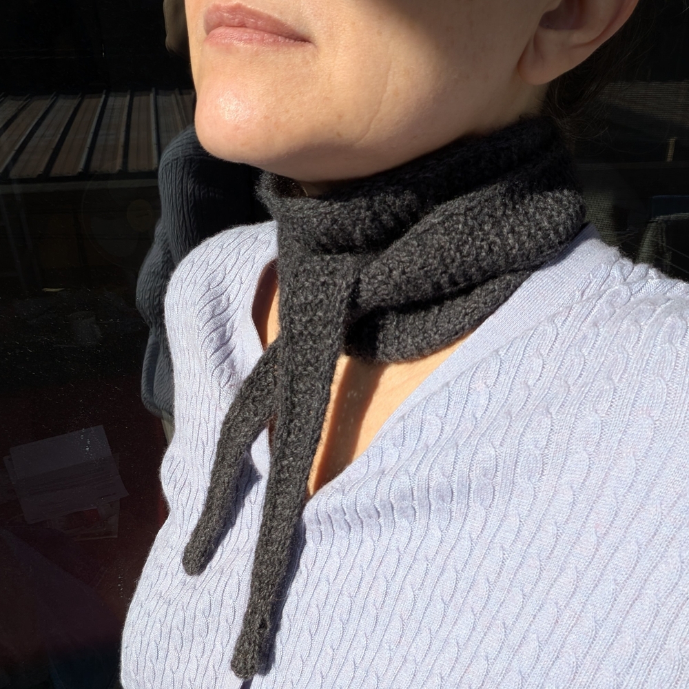 Cashmere Sophie Scarf Handknit Graphite Neckwarmer Buttery Soft Neckwrap